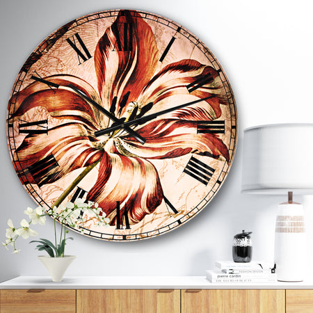 Red Floral Pattern with Butterfly - Floral Large Wall CLock