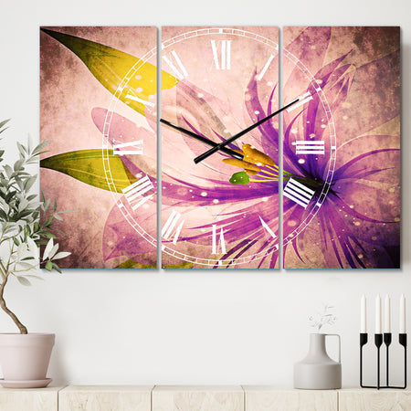 Glowing Lily Flower - Cottage 3 Panels Oversized Wall CLock