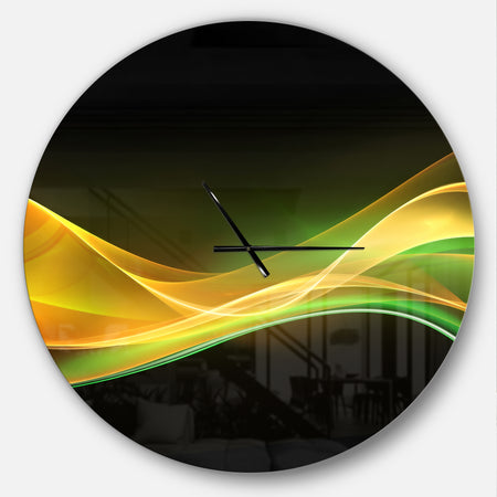 3D Gold Green Wave Design - Oversized Modern Wall CLock