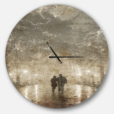 Couple Walking in Night Lights - Oversized Landscapes Wall CLock