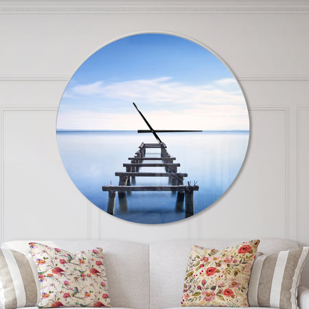 Jetty Remains in Blue Lake - Oversized Lake House Wall CLock