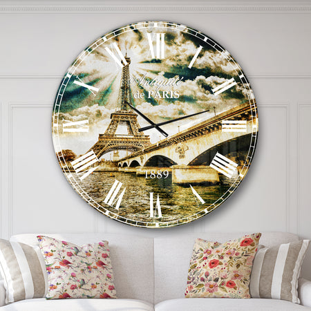 Paris Eiffel Towerand Iena Bridge - Cityscape Photo Wall CLock