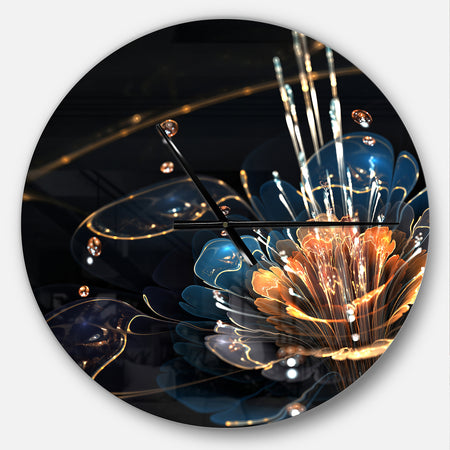 Orange Blue Flower with Water Drops - Oversized Modern Wall CLock