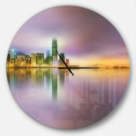 Hong Kong Panorama at Twilight - Oversized Industrial Wall CLock