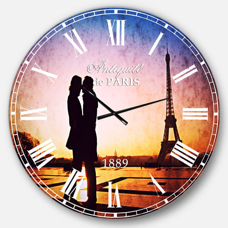 Eiffel with Kissing Couple - Landscape Photo Large Wall CLock