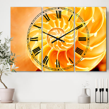 Yellow Nautilus Shell - Cottage 3 Panels Large Wall CLock