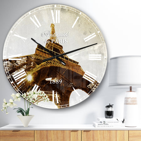 Paris Eiffel TowerStraight Into Sky - Photography Large Wall CLock