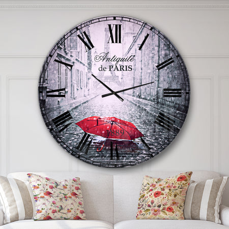 Eiffel View from Paris Street - Cityscape Photo Large Wall CLock