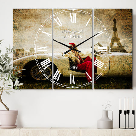 Fashion Woman in Car - Glam 3 Panels Large Wall CLock