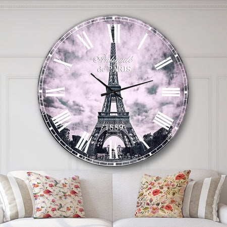 Paris Eiffel TowerUnder Dramatic Sky - Skyline Wall CLock