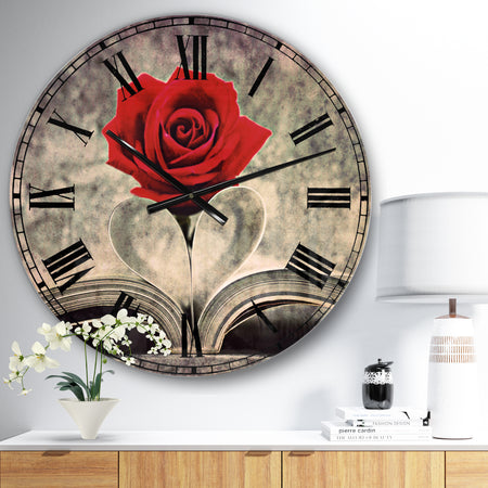 Red Rose Inside the Book - Oversized Floral Wall CLock