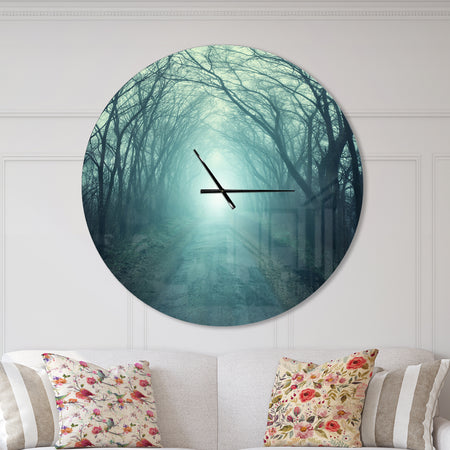 Fall Forest Path with Green Light - Oversized Traditional Wall CLock