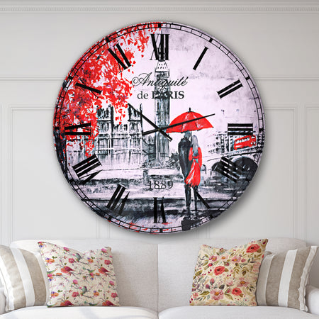 Couples Walking in London - Vintage Large Wall CLock