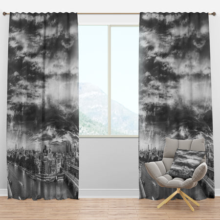 Black and White Panoramic London - Cityscape Curtain Panels