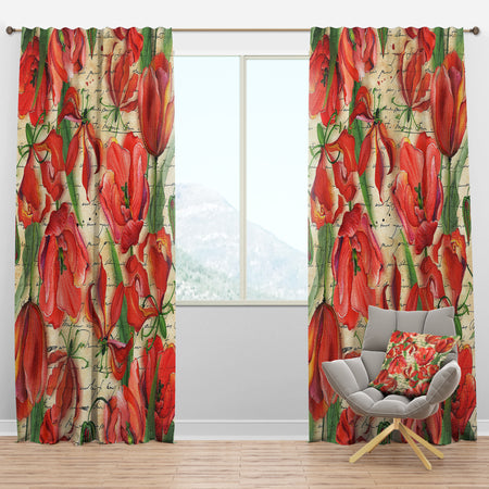 Seamless Red Flower Pattern - Floral Curtain Panels
