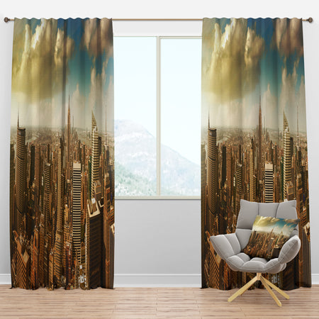 Midtown and Downtown Manhattan - Modern Cityscape Curtain Panels
