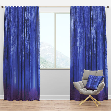 Two Paths in Foggy Blue Forest - Landscape Curtain Panels
