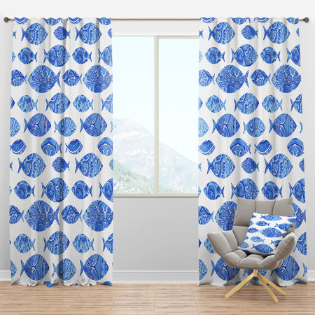 Seamless pattern with fishes - Nautical Curtain Panels
