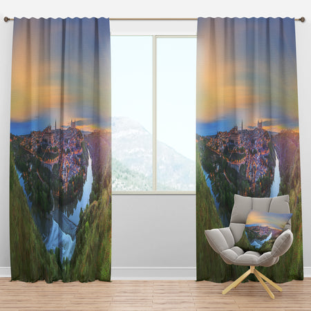 Panoramic View of Ancient City Castilla la Mancha - Cityscapes Curtain Panels