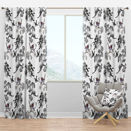 Floral pattern with birds - Floral Curtain Panels