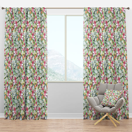 Mint bouquet of Flowers in White Red and Yellow - Floral Curtain Panels