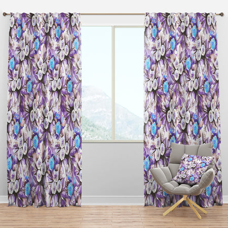 Purple Blue and White in vintage flower - Floral Curtain Panels