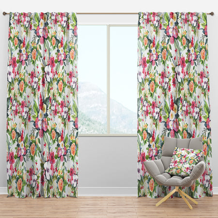 Summertime Wedding Flowers Red White and Yellow - Floral Curtain Panels