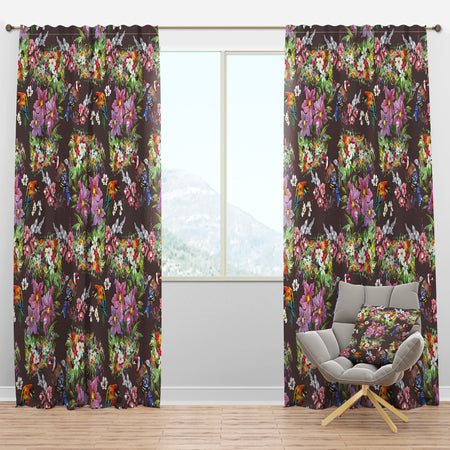 Colorful Birds and Flowers - Floral Curtain Panels