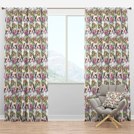 Pattern with flowers and birds - Floral Curtain Panels