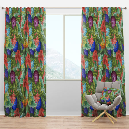 Abstract Flowers and Leaves - Traditional Curtain Panels