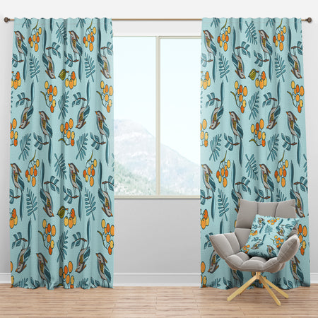 Seamless Decorative with Birds, Berries - Modern Curtain Panels