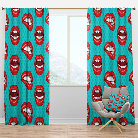 Lips Pattern in Retro Pop Art Style - Modern Curtain Panels
