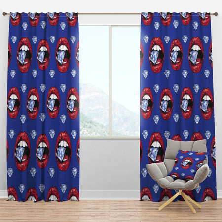 Bright Red Lips Holding A Sparkling Brilliant - Modern Curtain Panels