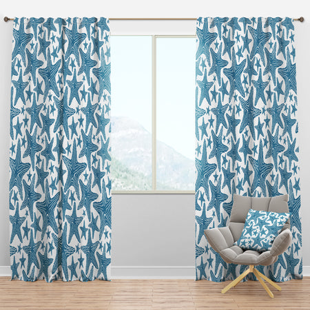 Pattern of Blue Starfish - Coastal Curtain Panels