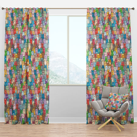 Funny Cat'S Heads Pattern - Modern Curtain Panels