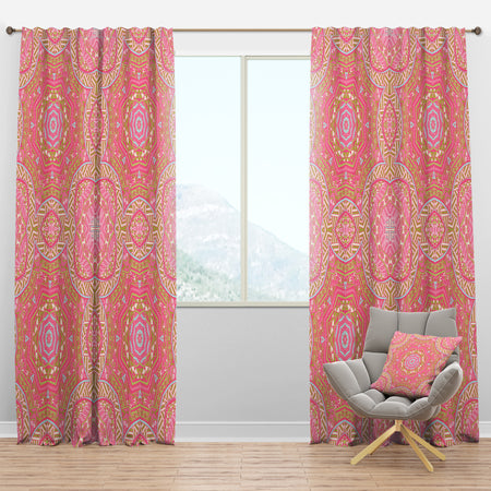 Pink and Green Star Mandala - Bohemian & Eclectic Curtain Panels