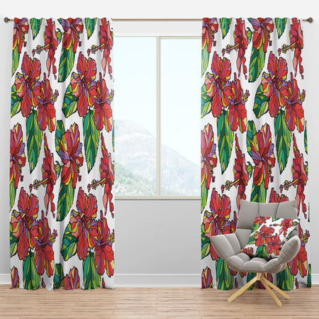 Hibiscuses Floral Pattern - Tropical Curtain Panels