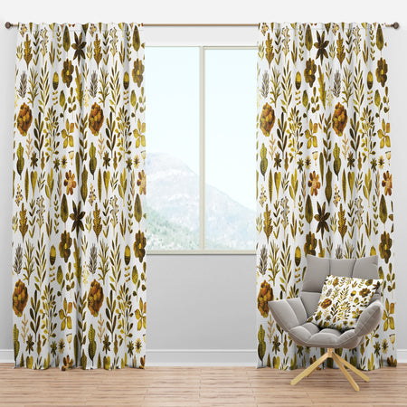 Watercolor Texture with Flowers & Plants - Modern & Contemporary Curtain Panels