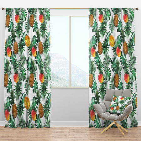 Pineapple, Mango, Starfruit, Carambola & Leaves - Tropical Curtain Panels