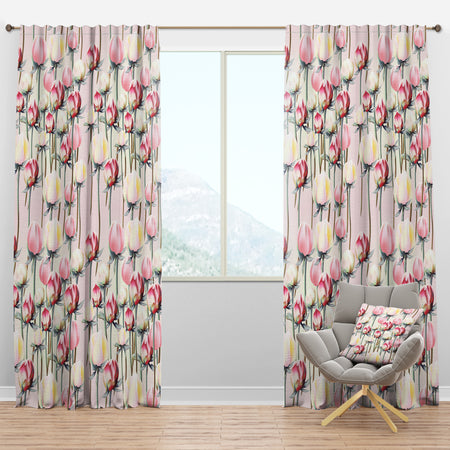Pink Yellow Red Modern Lakehouse Tulips - Traditional Curtain Panels