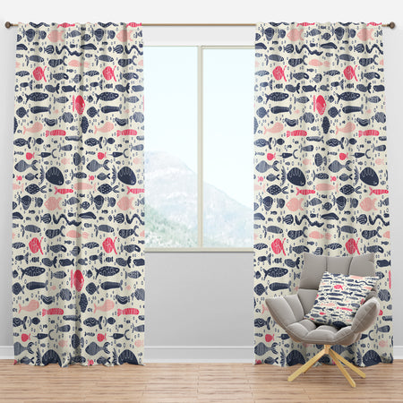 Cute Fishes with Doodles - Nautical & Coastal Curtain Panels