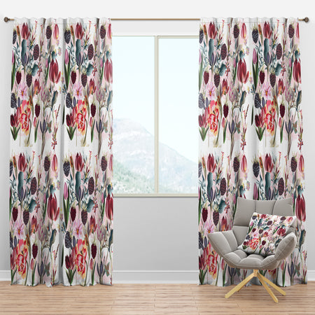 Beautiful Floral Pattern with Spring Flowers - Farmhouse Curtain Panels
