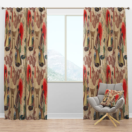 Japanese Geishas & Dragons - Oriental Curtain Panels