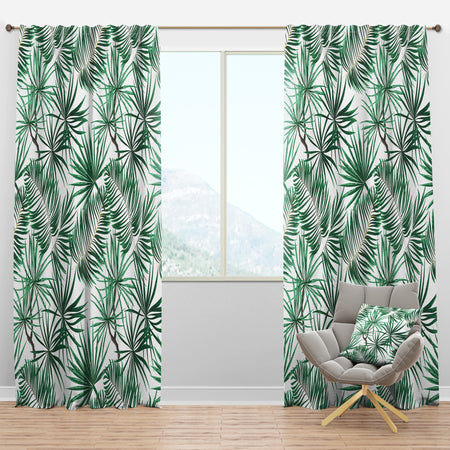 Bright Green Tropical Leaves - Tropical Curtain Panels