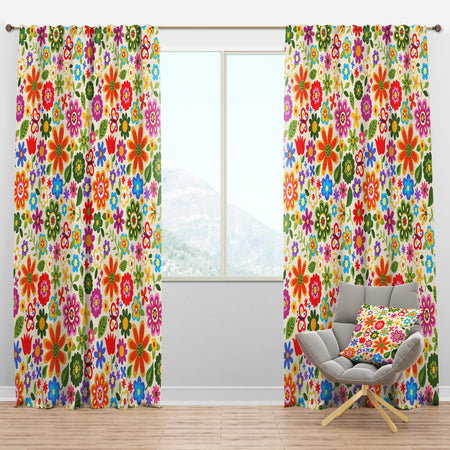 Retro Flower Pattern - Bohemian & Eclectic Curtain Panels