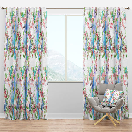 Texture with Couples of Birds & Butterflies - Traditional Curtain Panels