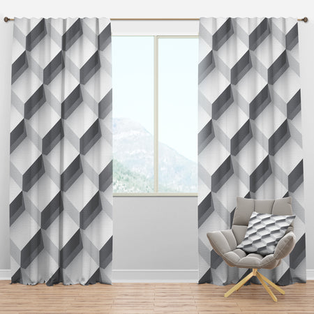 White Abstract Pattern - Scandinavian Curtain Panels