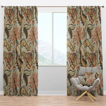 Vintage Indian Floral Pattern - Tropical Curtain Panels