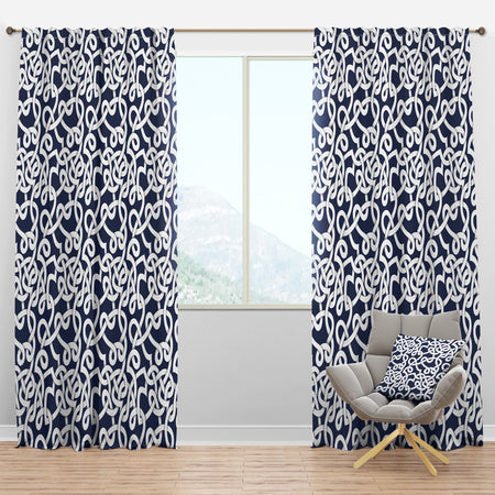 White & Blue Abstract Pattern - Modern & Contemporary Curtain Panels