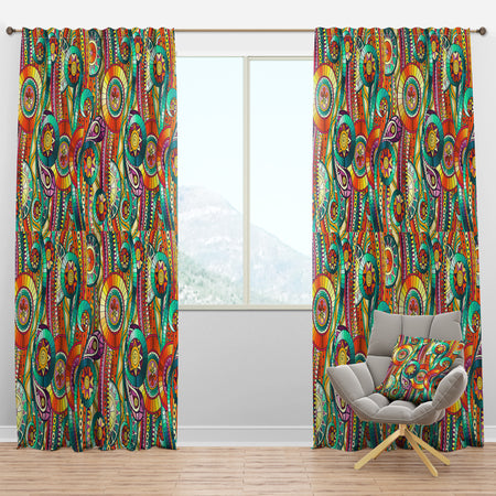 Tribal Doddle Ethnic Pattern Mosaic Elements - Bohemian & Eclectic Curtain Panels